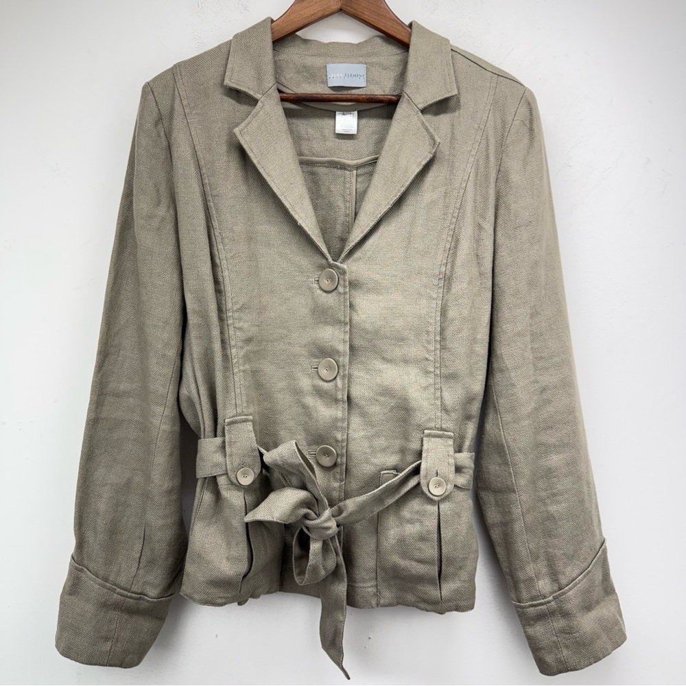 Laura Clement size 16 Women’s Beige Linen Button Up Belted Blazer Jacket
